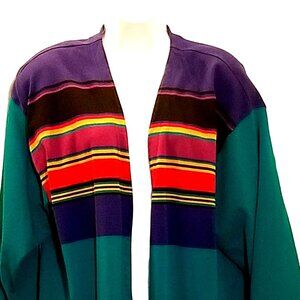Chaus Vintage Womens Knit Cardigan Sweater Teal Striped Open Front Size 2X
